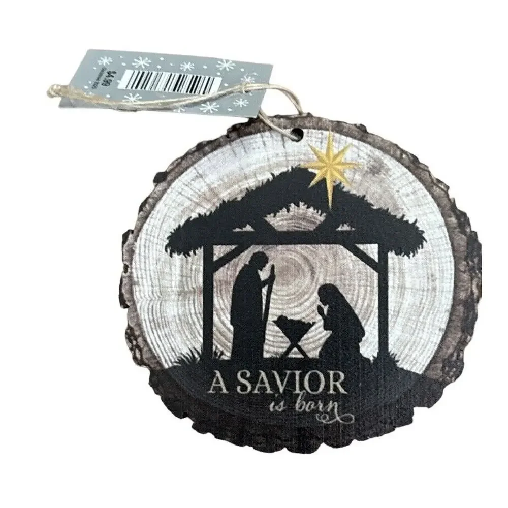 A‎ Savior is Born Christmas Ornament (2) NWT Holiday Christian Religious Church